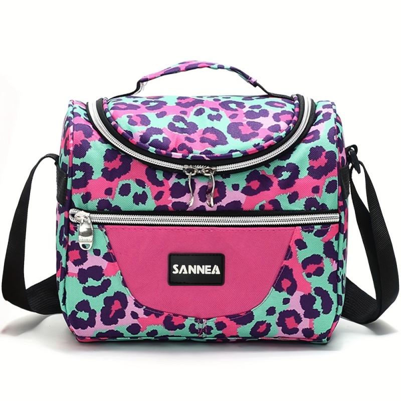 7L Leopard Print Insulated Lunch Bag Adjustable Shoulder Strap Outdoor Picnic
