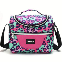 7L Leopard Print Insulated Lunch Bag Adjustable Shoulder Strap Outdoor Picnic