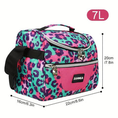 7L Leopard Print Insulated Lunch Bag Adjustable Shoulder Strap Outdoor Picnic