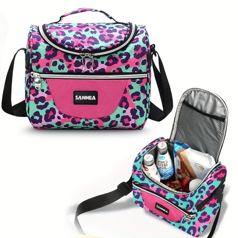 7L Leopard Print Insulated Lunch Bag Adjustable Shoulder Strap Outdoor Picnic