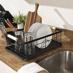 Dish Drainer Rack Set With Bamboo Handles Metal Dish Drying Rack