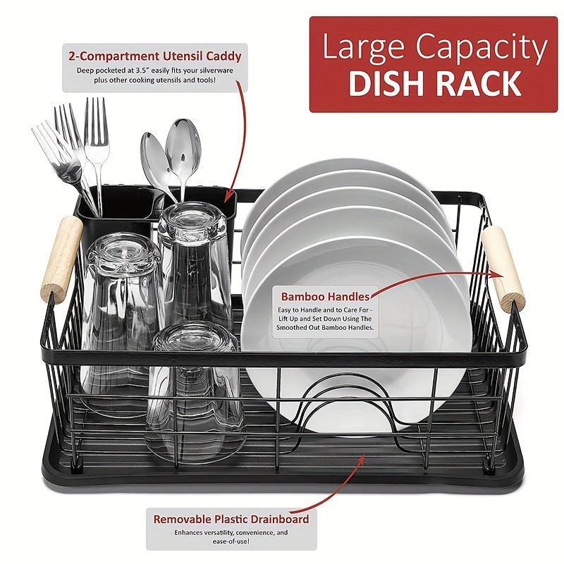 Dish Drainer Rack Set With Bamboo Handles Metal Dish Drying Rack