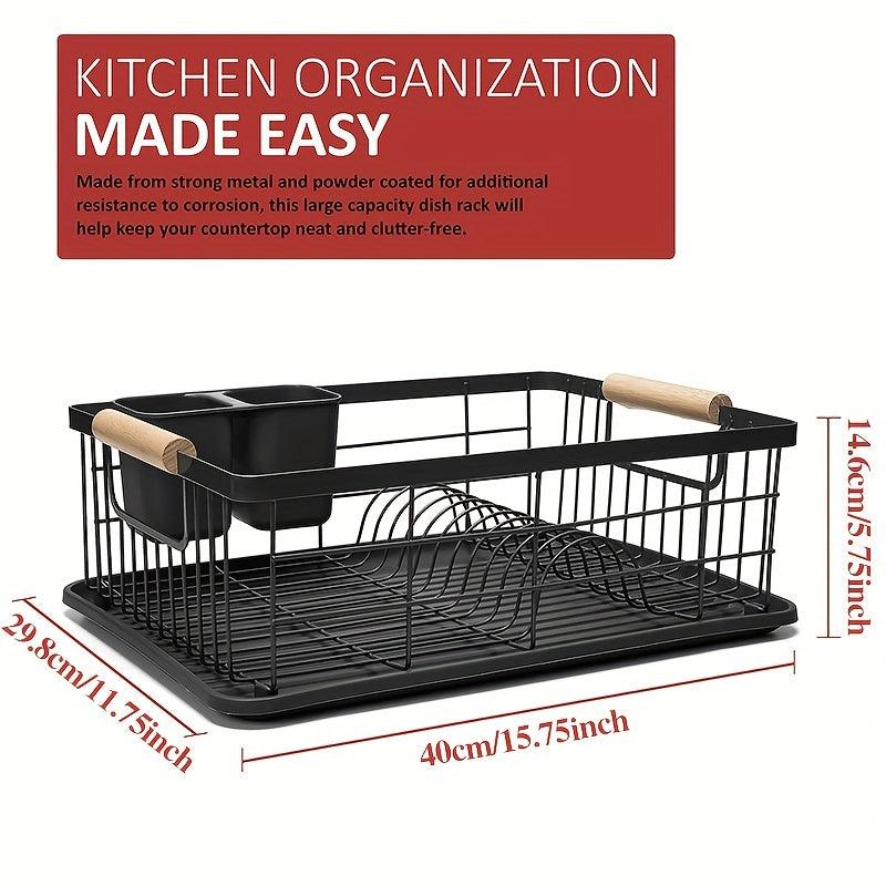 Dish Drainer Rack Set With Bamboo Handles Metal Dish Drying Rack