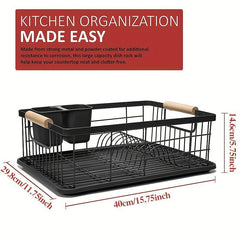 Dish Drainer Rack Set With Bamboo Handles Metal Dish Drying Rack