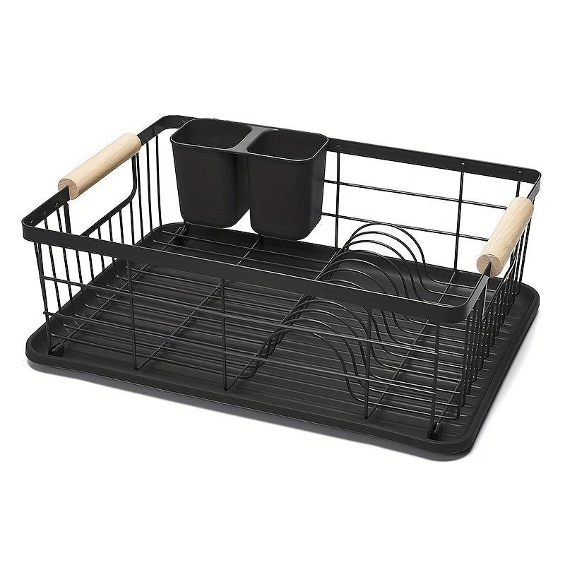 Dish Drainer Rack Set With Bamboo Handles Metal Dish Drying Rack