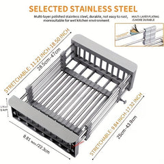 Telescopic Kitchen Sink Drain Basket Drying Rack for Tableware Fruit Vegetable