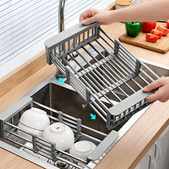 Telescopic Kitchen Sink Drain Basket Drying Rack for Tableware Fruit Vegetable