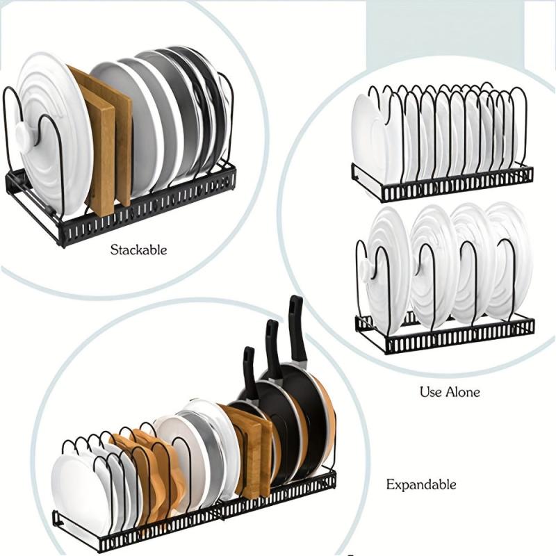 Adjustable Pot and Pan Organizer Rack Holder for Kitchen Cabinet Pantry