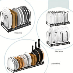 Adjustable Pot and Pan Organizer Rack Holder for Kitchen Cabinet Pantry