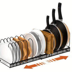 Adjustable Pot and Pan Organizer Rack Holder for Kitchen Cabinet Pantry