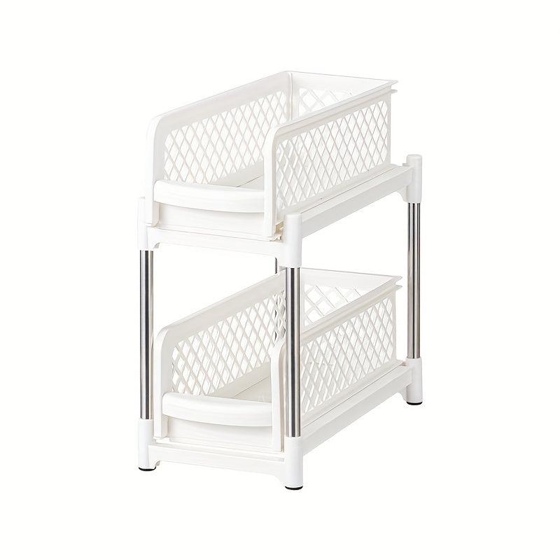 2 Tier Sliding Cabinet Basket Organizer Shelf with Pull Out Drawer