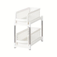 2 Tier Sliding Cabinet Basket Organizer Shelf with Pull Out Drawer