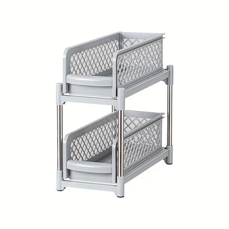 2 Tier Sliding Cabinet Basket Organizer Shelf with Pull Out Drawer