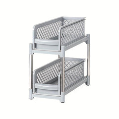 2 Tier Sliding Cabinet Basket Organizer Shelf with Pull Out Drawer