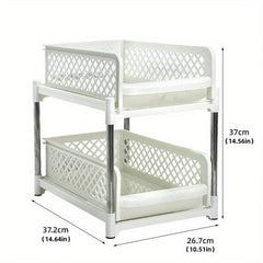 2 Tier Sliding Cabinet Basket Organizer Shelf with Pull Out Drawer