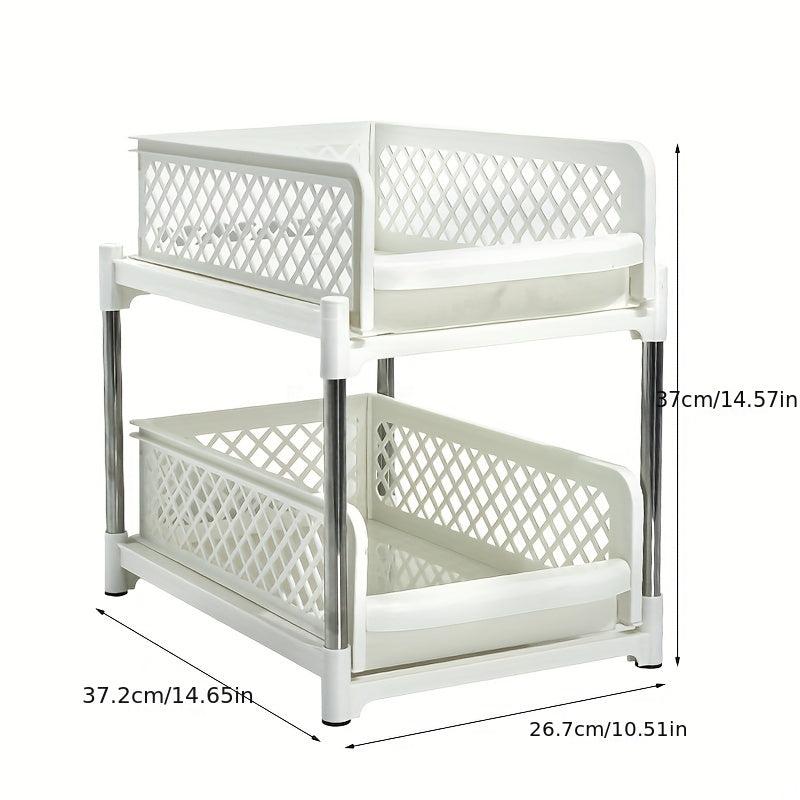 2 Tier Sliding Cabinet Basket Organizer Shelf with Pull Out Drawer