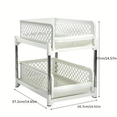 2 Tier Sliding Cabinet Basket Organizer Shelf with Pull Out Drawer