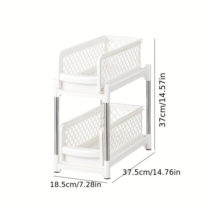 2 Tier Sliding Cabinet Basket Organizer Shelf with Pull Out Drawer