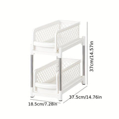 2 Tier Sliding Cabinet Basket Organizer Shelf with Pull Out Drawer