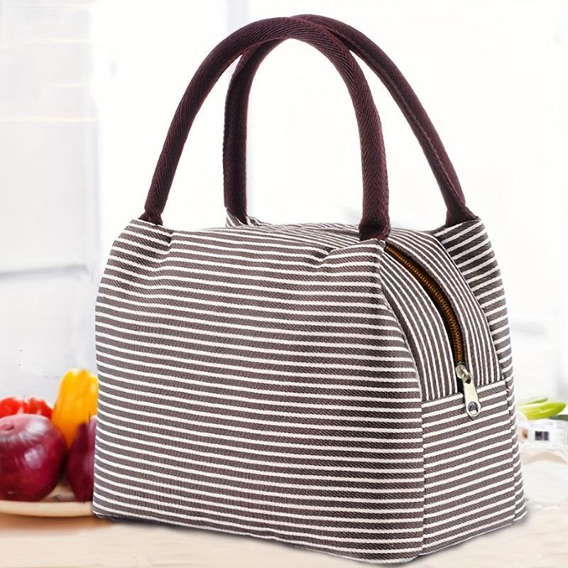 Striped Insulated Lunch Bag Aluminum Foil Lunch Box Leakproof Freezable