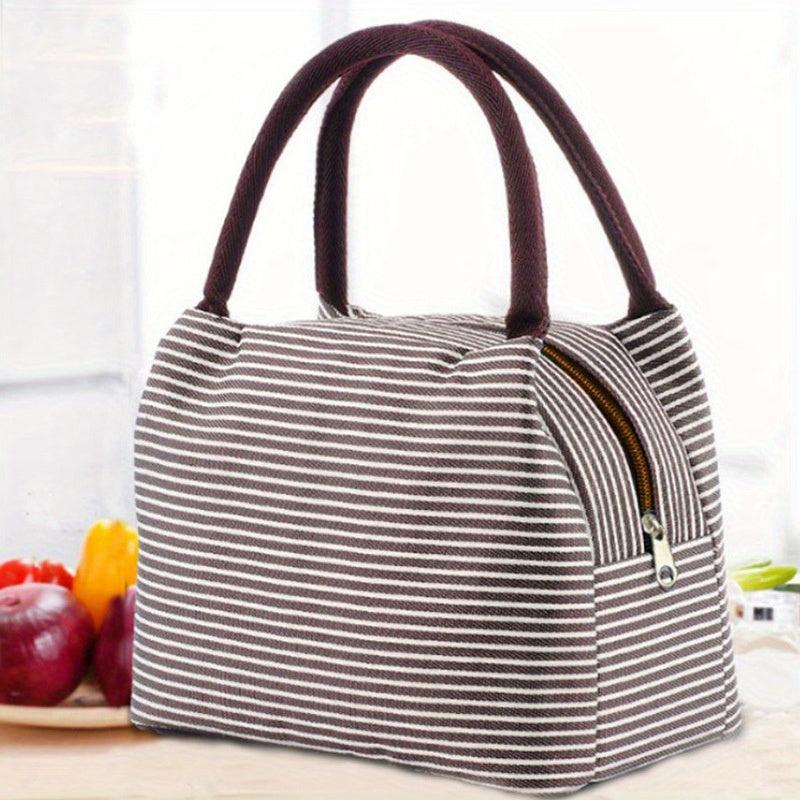 Striped Insulated Lunch Bag Aluminum Foil Lunch Box Leakproof Freezable