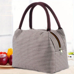 Striped Insulated Lunch Bag Aluminum Foil Lunch Box Leakproof Freezable