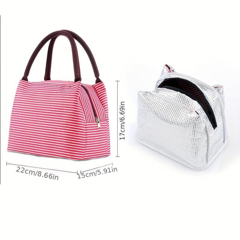 Striped Insulated Lunch Bag Aluminum Foil Lunch Box Leakproof Freezable