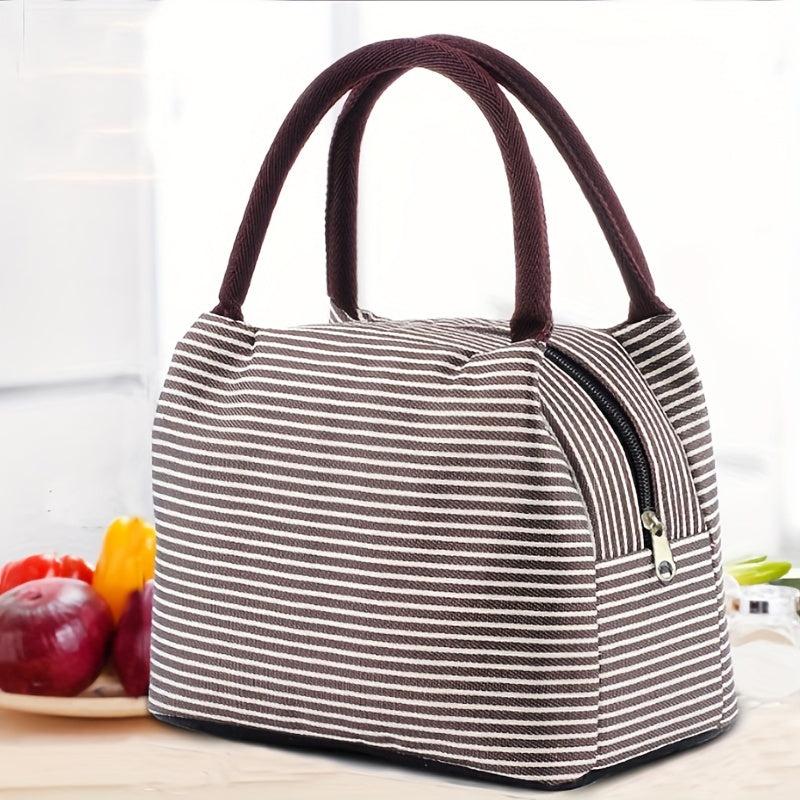 Striped Insulated Lunch Bag Aluminum Foil Lunch Box Leakproof Freezable