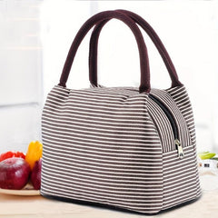 Striped Insulated Lunch Bag Aluminum Foil Lunch Box Leakproof Freezable