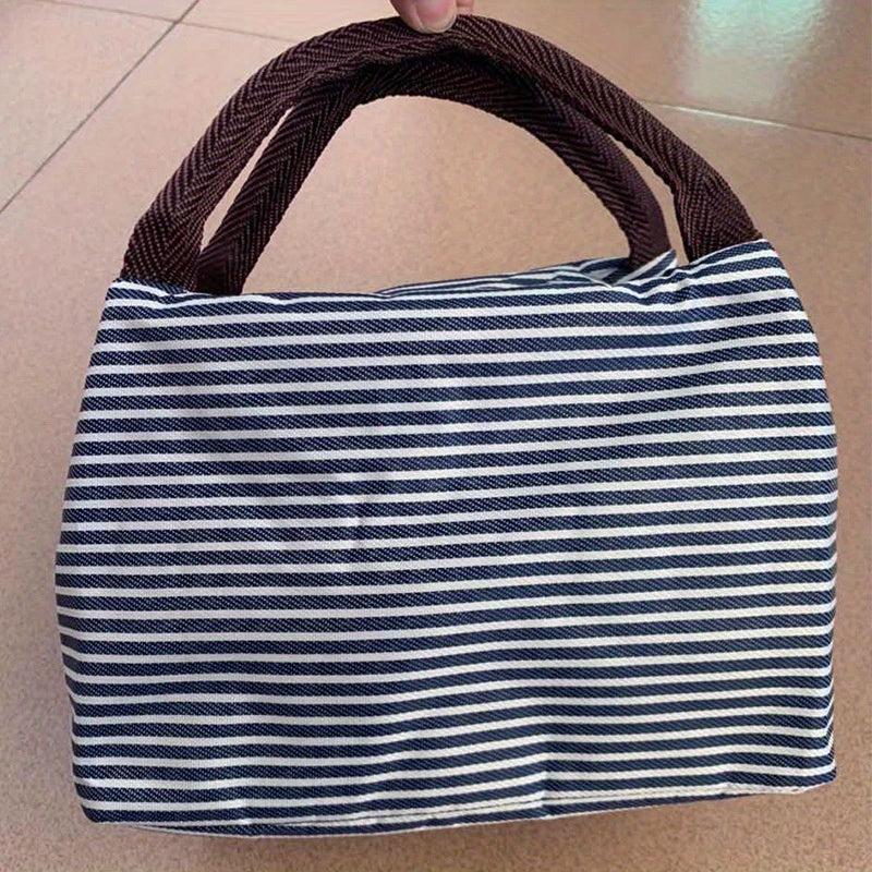 Striped Insulated Lunch Bag Aluminum Foil Lunch Box Leakproof Freezable