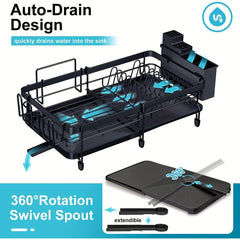 Large Dish Drying Rack with Drainboard Set - Kitchen Counter Organizer