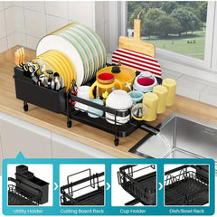 Large Dish Drying Rack with Drainboard Set - Kitchen Counter Organizer