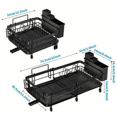 Large Dish Drying Rack with Drainboard Set - Kitchen Counter Organizer