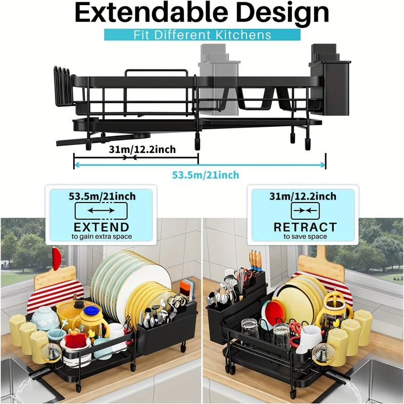 Large Dish Drying Rack with Drainboard Set - Kitchen Counter Organizer