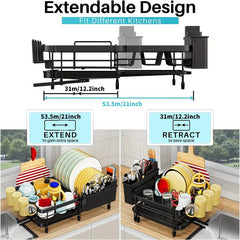 Large Dish Drying Rack with Drainboard Set - Kitchen Counter Organizer