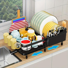 Large Dish Drying Rack with Drainboard Set - Kitchen Counter Organizer