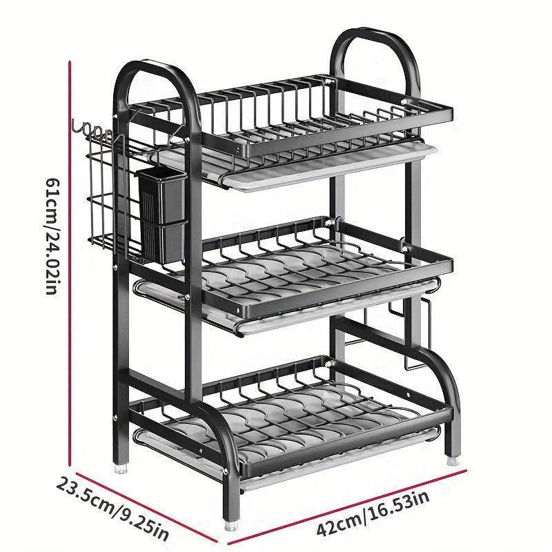 1pc 3 Layer Dish Drying Rack with Drainboard Set Efficient Drainage