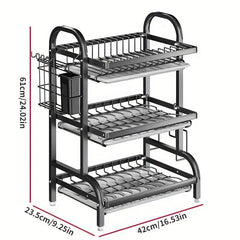 1pc 3 Layer Dish Drying Rack with Drainboard Set Efficient Drainage
