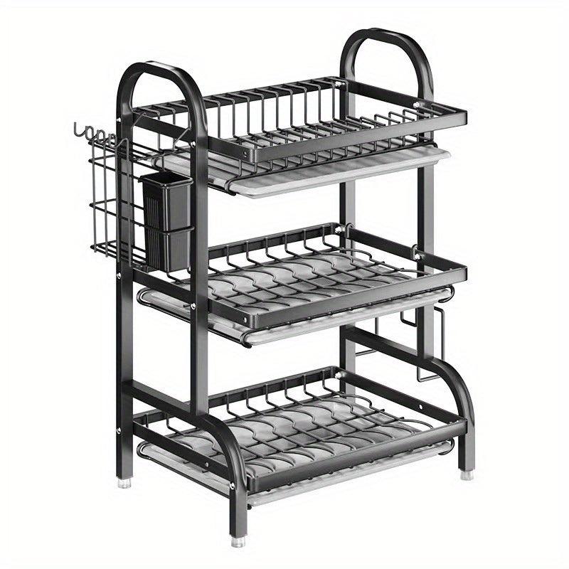 1pc 3 Layer Dish Drying Rack with Drainboard Set Efficient Drainage