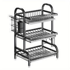 1pc 3 Layer Dish Drying Rack with Drainboard Set Efficient Drainage