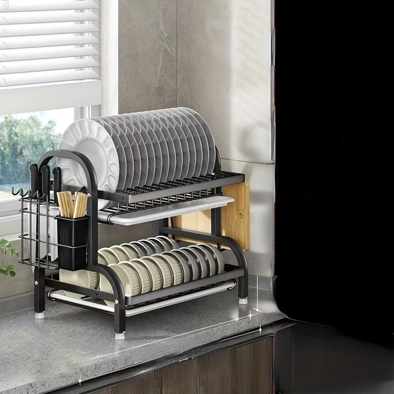 1pc 3 Layer Dish Drying Rack with Drainboard Set Efficient Drainage