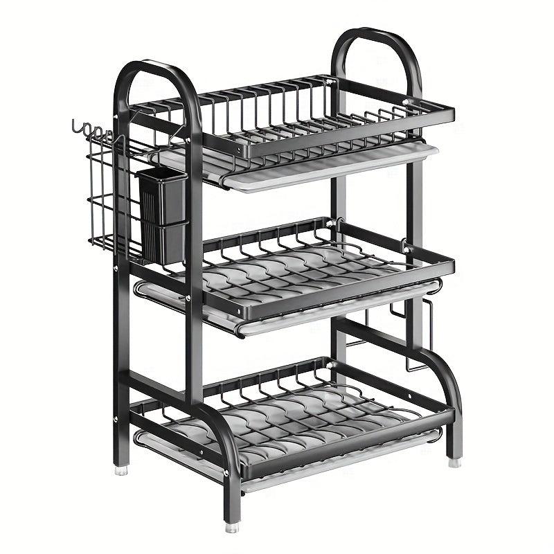 1pc 3 Layer Dish Drying Rack with Drainboard Set Efficient Drainage