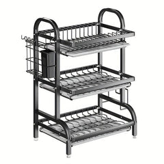 1pc 3 Layer Dish Drying Rack with Drainboard Set Efficient Drainage