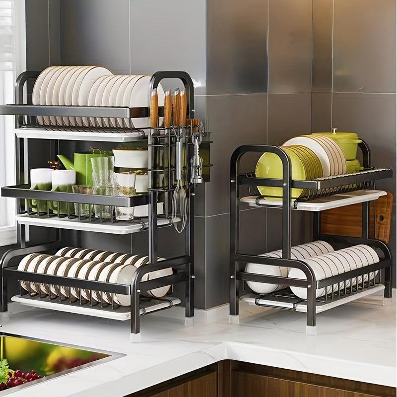 1pc 3 Layer Dish Drying Rack with Drainboard Set Efficient Drainage