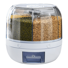 Large Capacity Rotating Rice Bucket 6 Grids Cereal Container