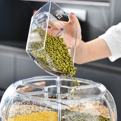 Large Capacity Rotating Rice Bucket 6 Grids Cereal Container