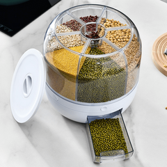 Large Capacity Rotating Rice Bucket 6 Grids Cereal Container