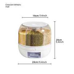 Large Capacity Rotating Rice Bucket 6 Grids Cereal Container