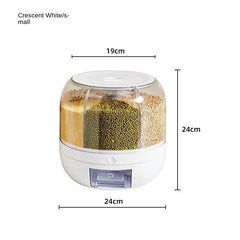 Large Capacity Rotating Rice Bucket 6 Grids Cereal Container