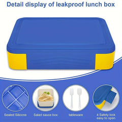 1pc Grid Lunch Box with Lid, Microwave Bento Box Divided with Spoon & Fork
